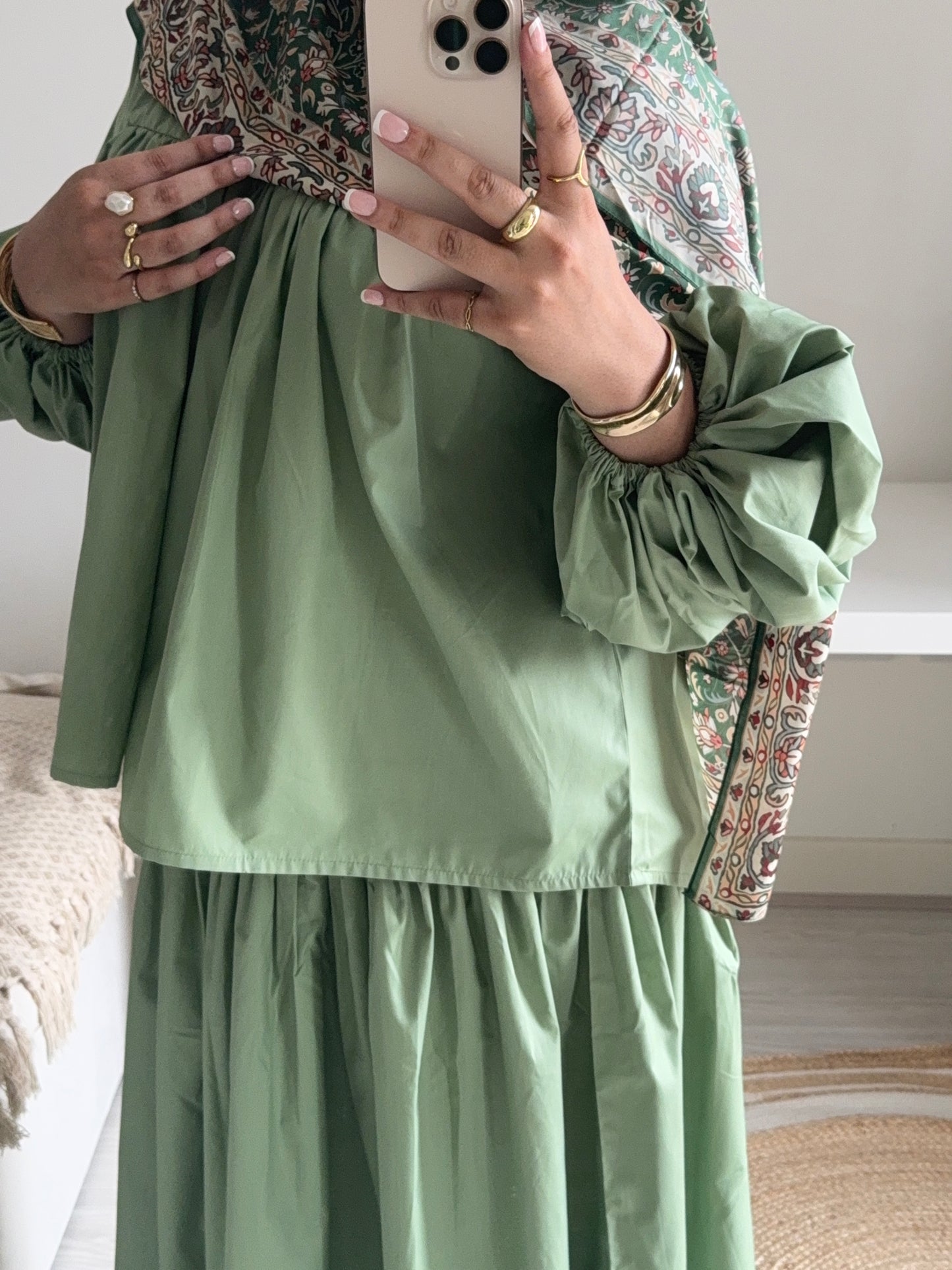 Balloon Sleeve Co-ord Set (Skirt Only)- Green