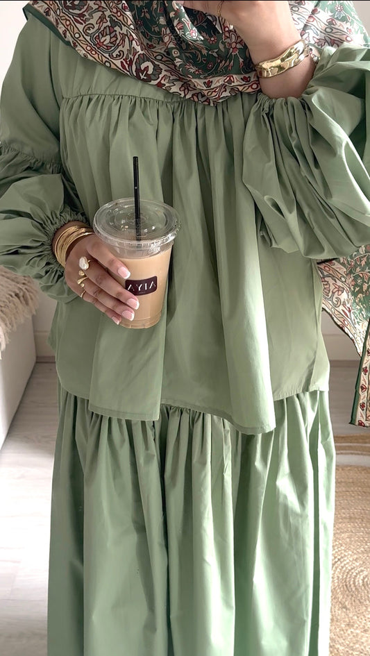 Balloon Sleeve Co-ord Set (Skirt Only)- Green