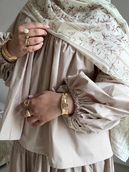 Balloon Sleeve Co-ord Set (Top only)- Beige