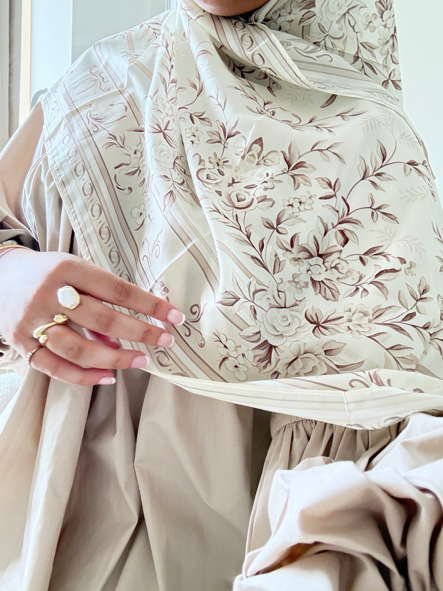Persian Printed Hijab- Cream