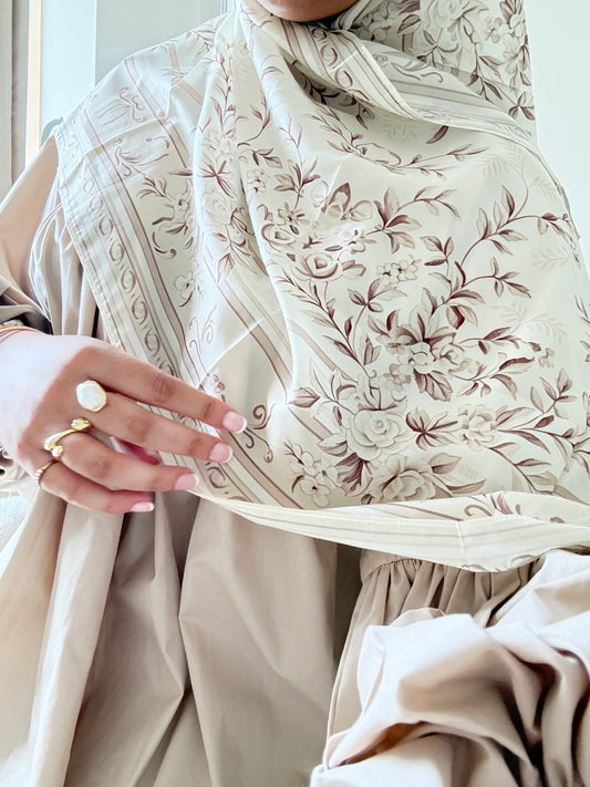 Persian Printed Hijab- Cream