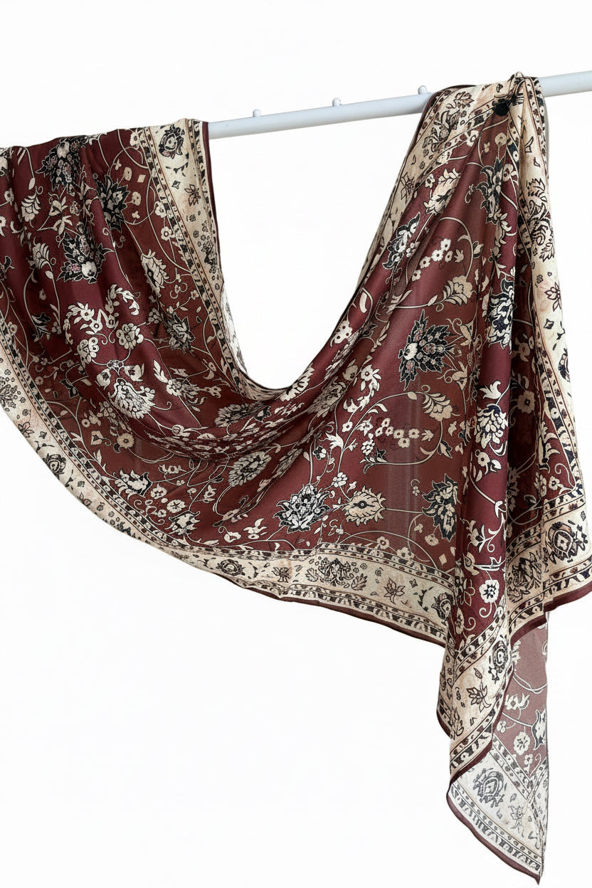 Persian Printed Hijab- Chocolate Brown