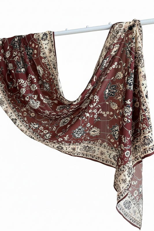 Persian Printed Hijab- Chocolate Brown