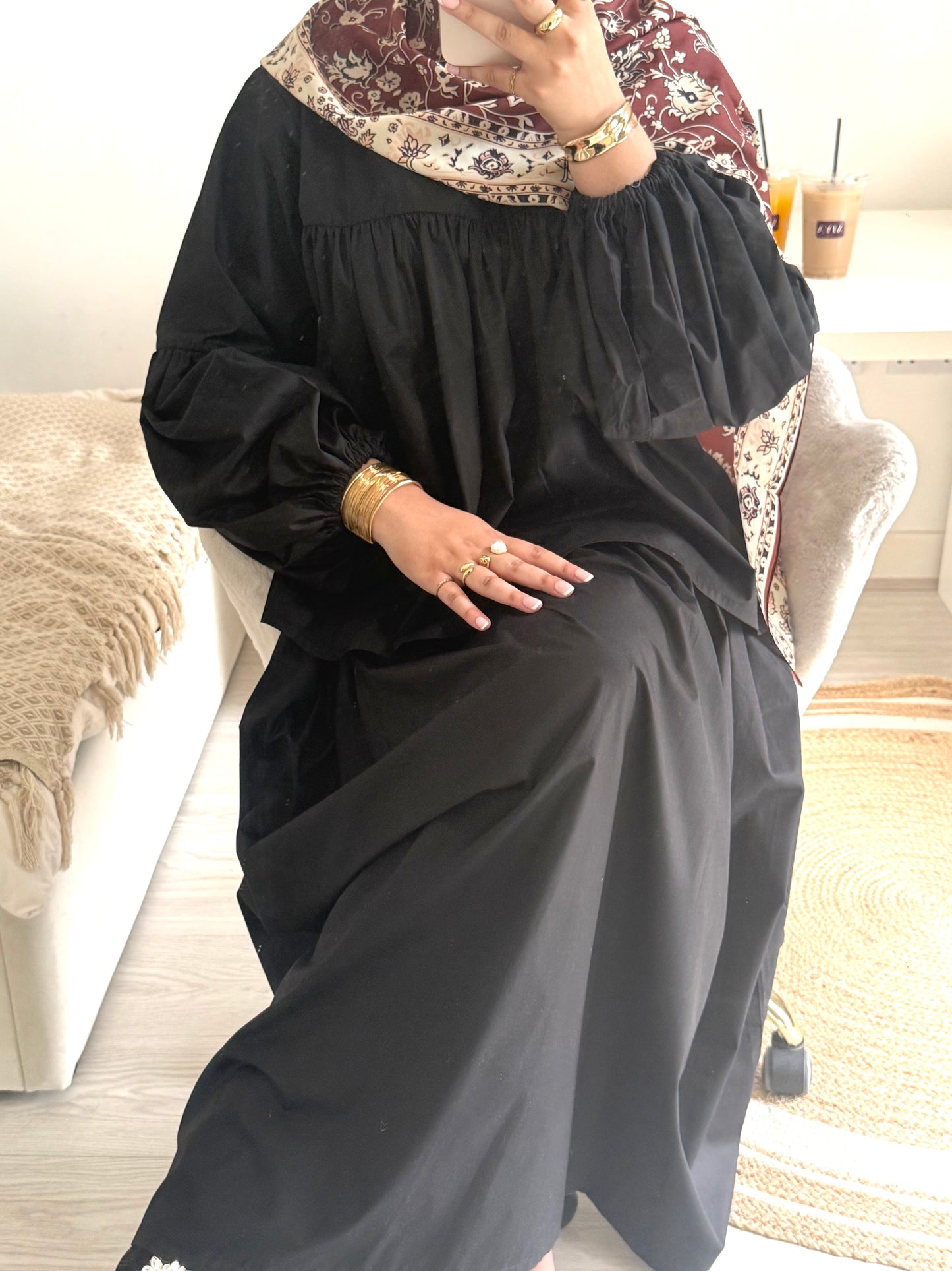Balloon Sleeve Co-ord Set (Skirt only)- Black