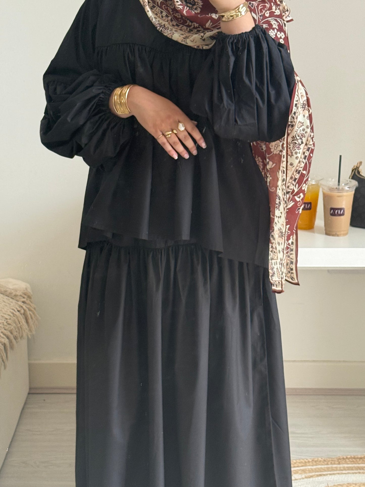 Balloon Sleeve Co-ord Set (Top only)- Black