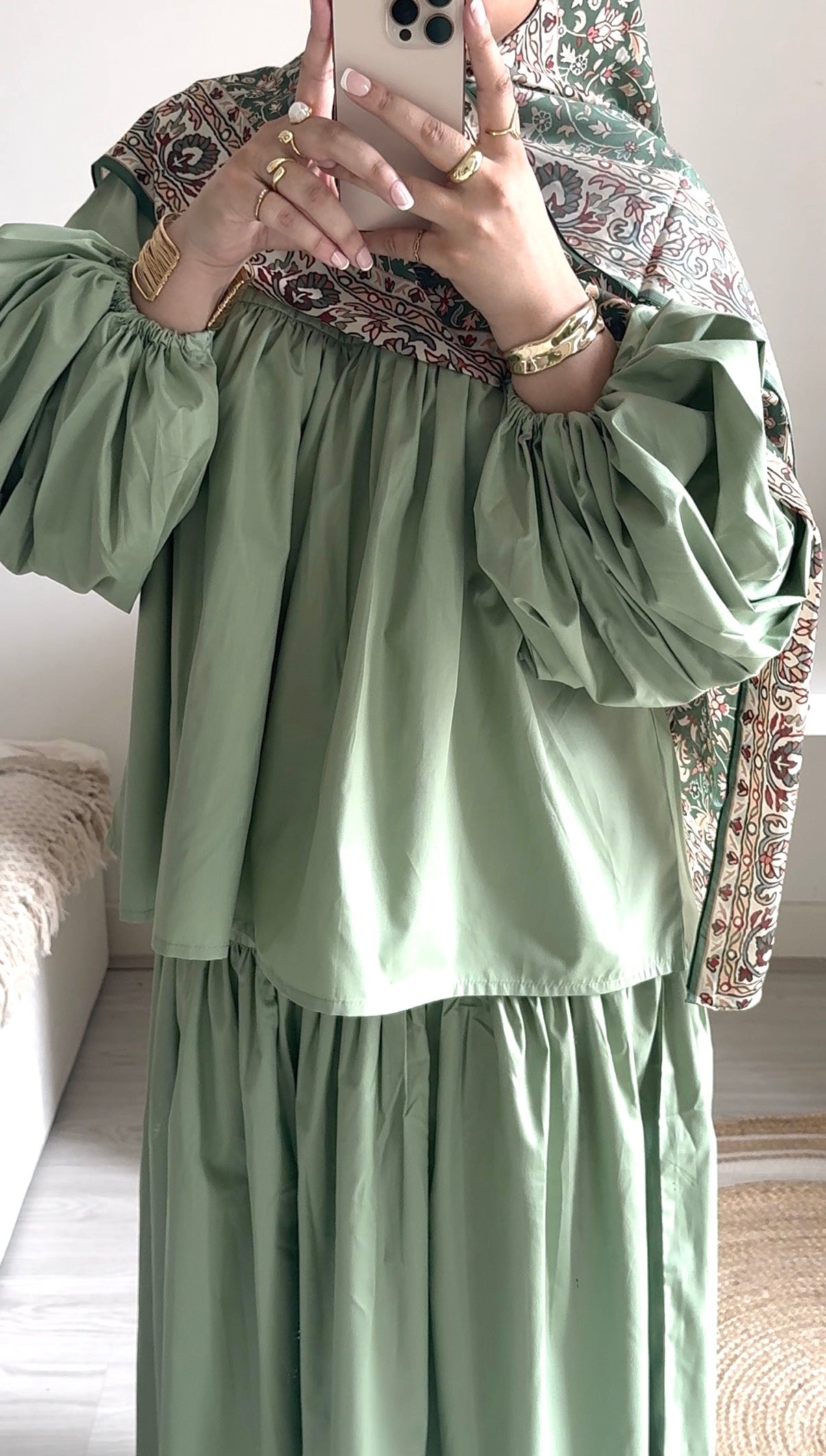 Balloon Sleeve Co-ord Set (Skirt Only)- Green