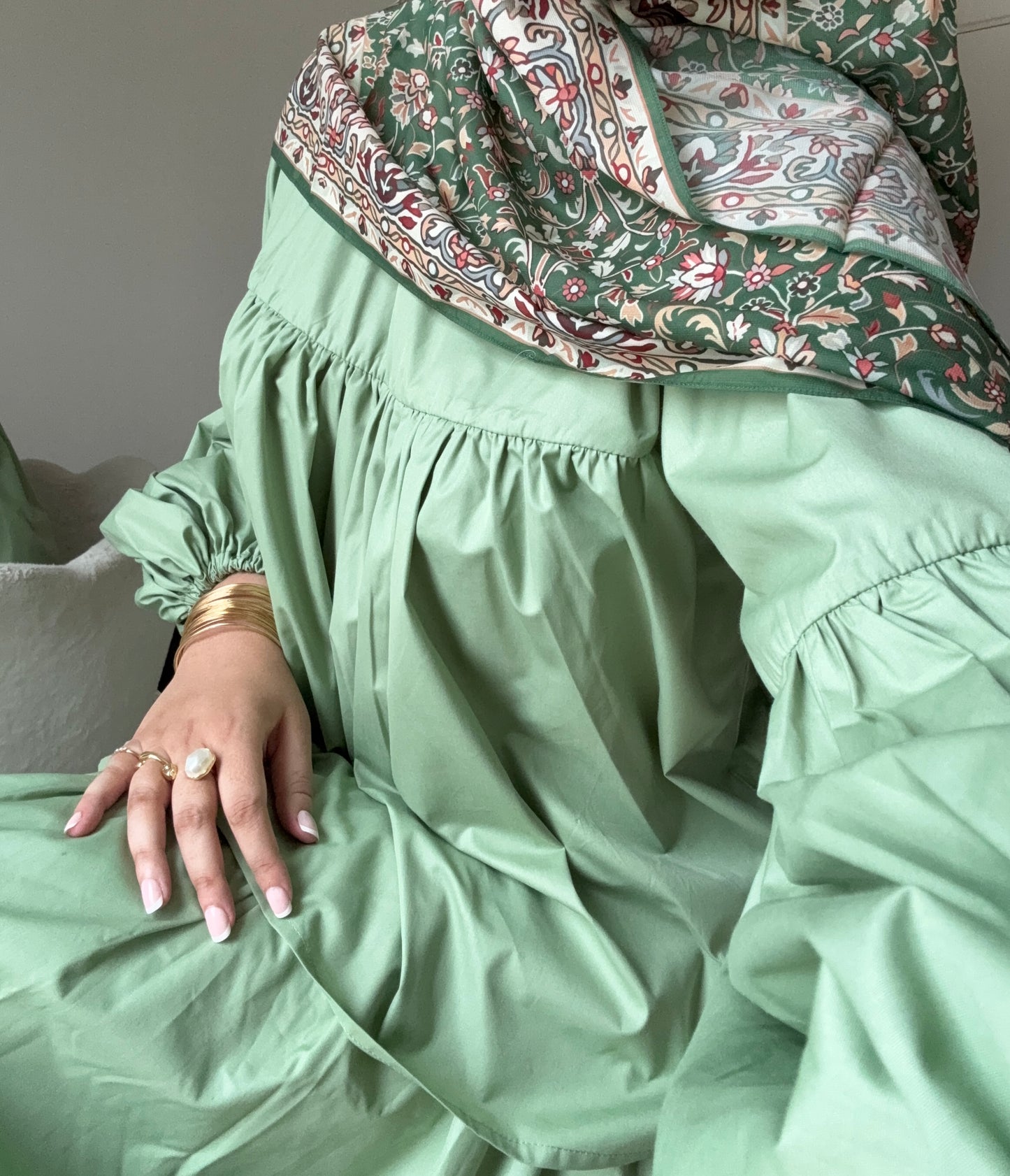 Balloon Sleeve Co-ord Set (Top only)- Green