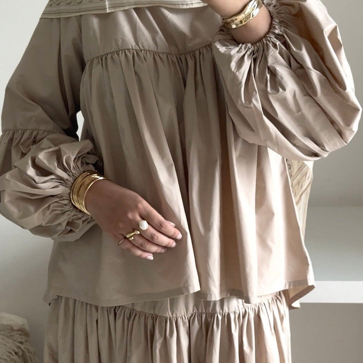 Balloon Sleeve Co-ord Set (Skirt only)- Beige