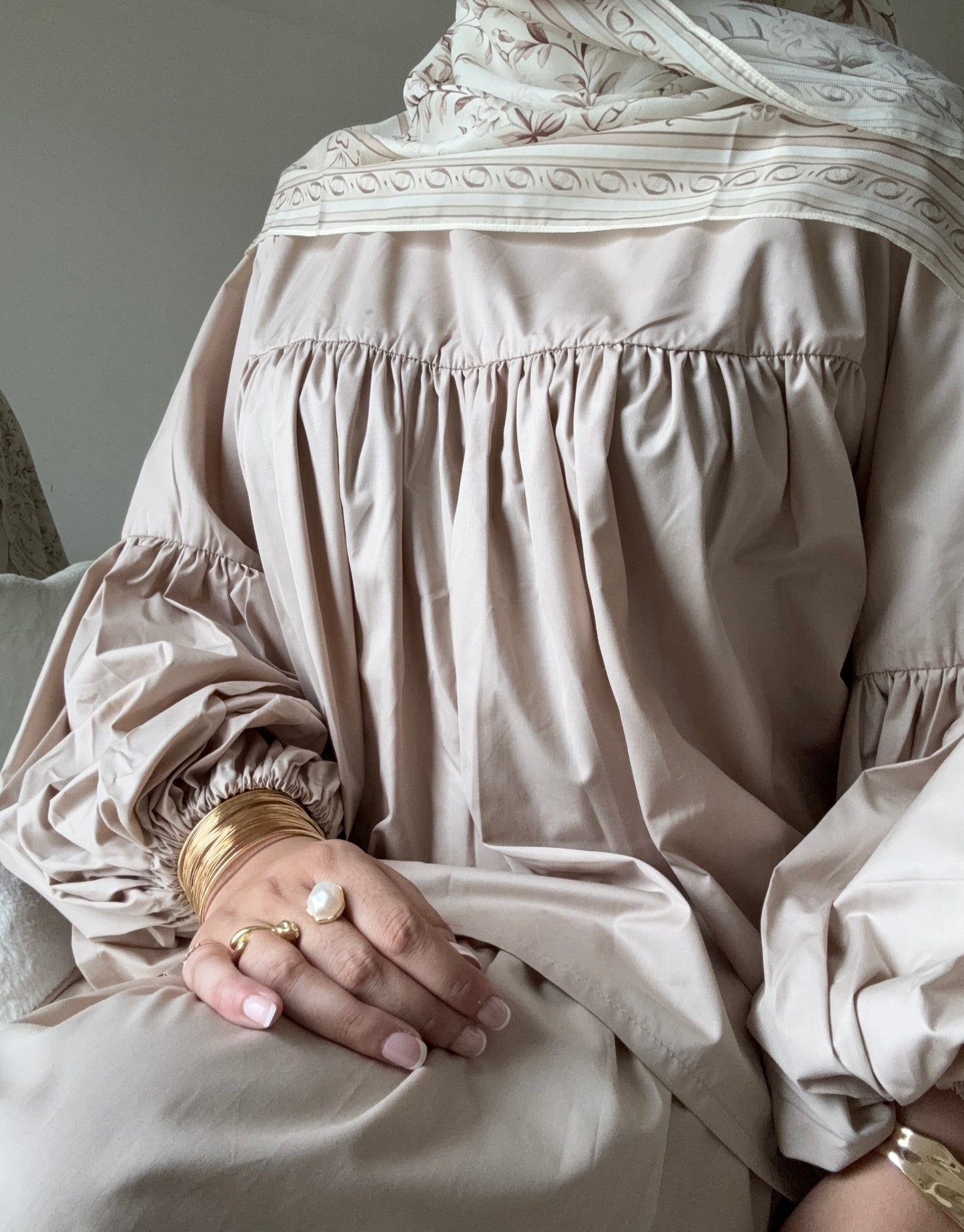 Balloon Sleeve Co-ord Set (Top only)- Beige
