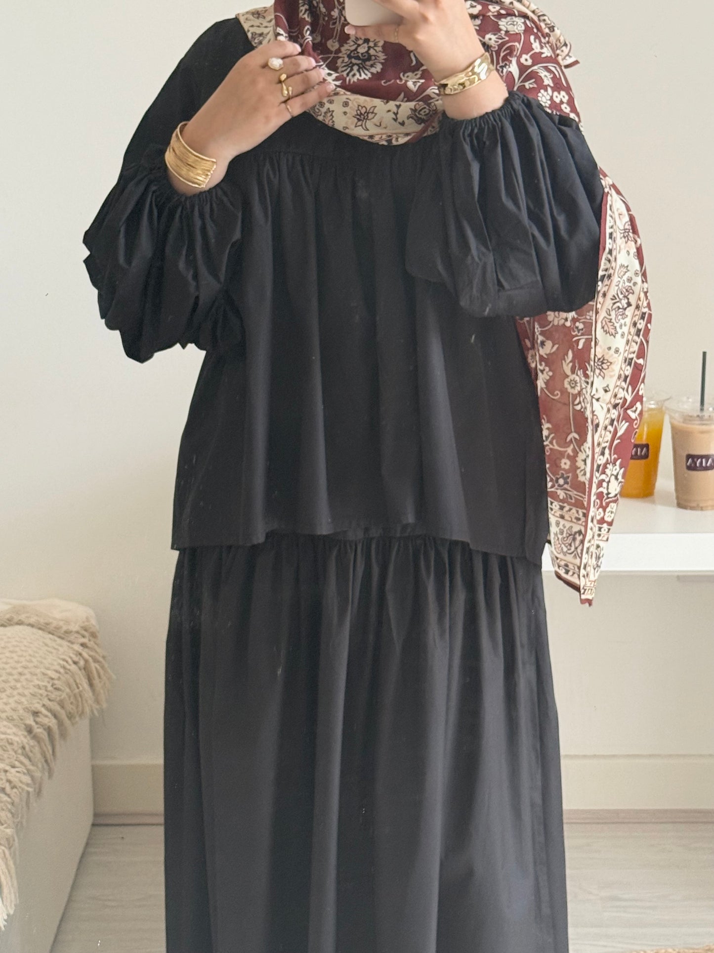 Balloon Sleeve Co-ord Set (Skirt only)- Black